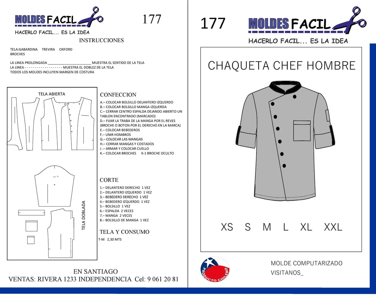 Patrón de costura Chaqueta Chef Hombre — Moldes Fácil