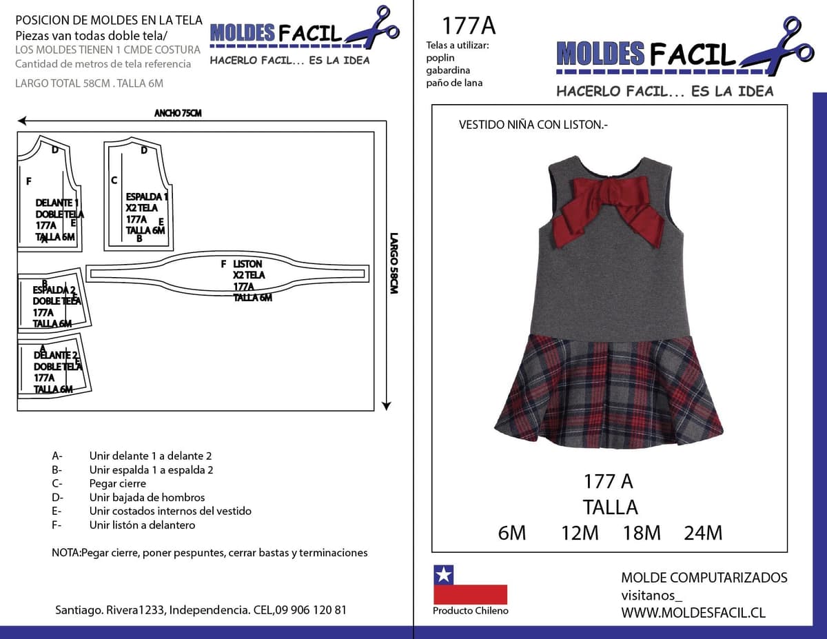 Patrón de costura vestido niña con liston — Moldes Fácil
