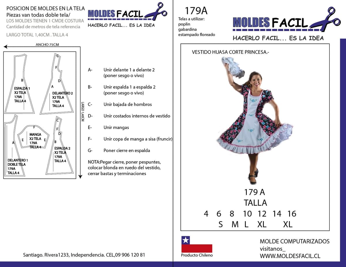 Patrón de costura Vestido de Huasa con Corte Princesa — Moldes Fácil