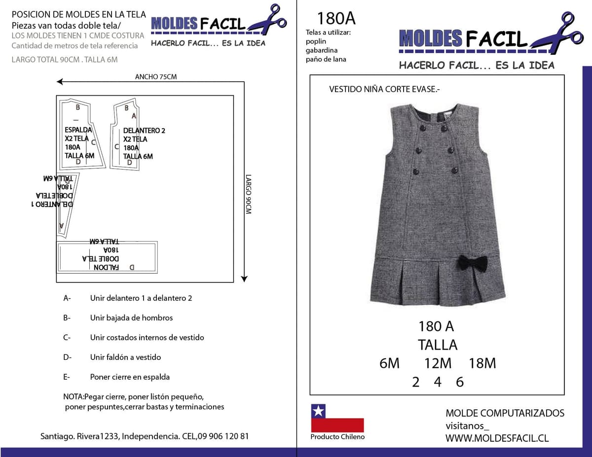 Patrón de costura Vestido niña corte evase — Moldes Fácil