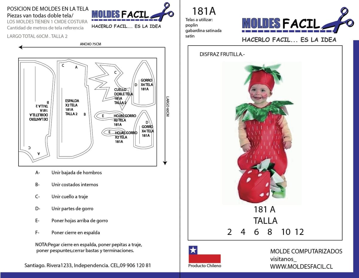 Patrón de costura Disfraz de frutilla — Moldes Fácil
