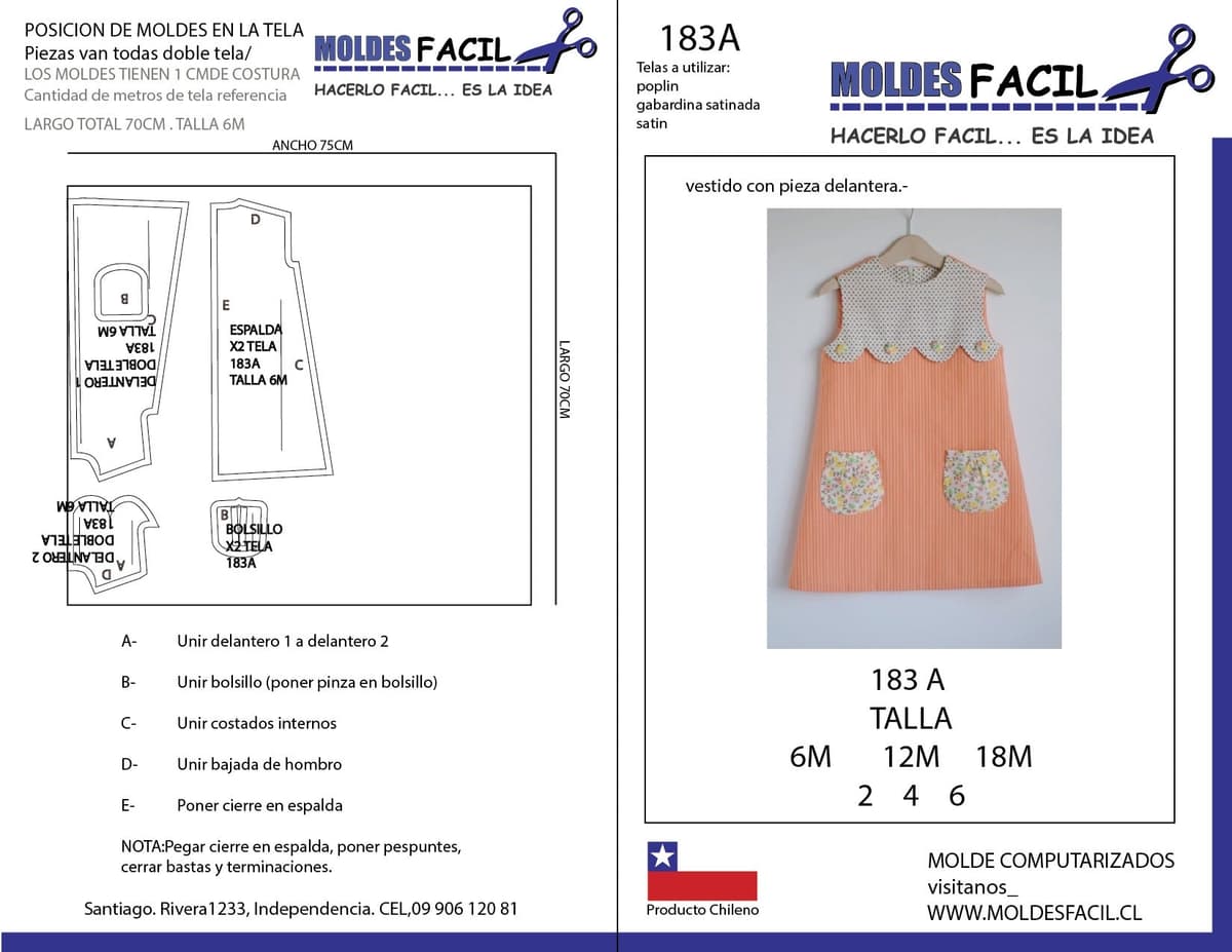 Patrón de costura Vestido con pieza delantera — Moldes Fácil