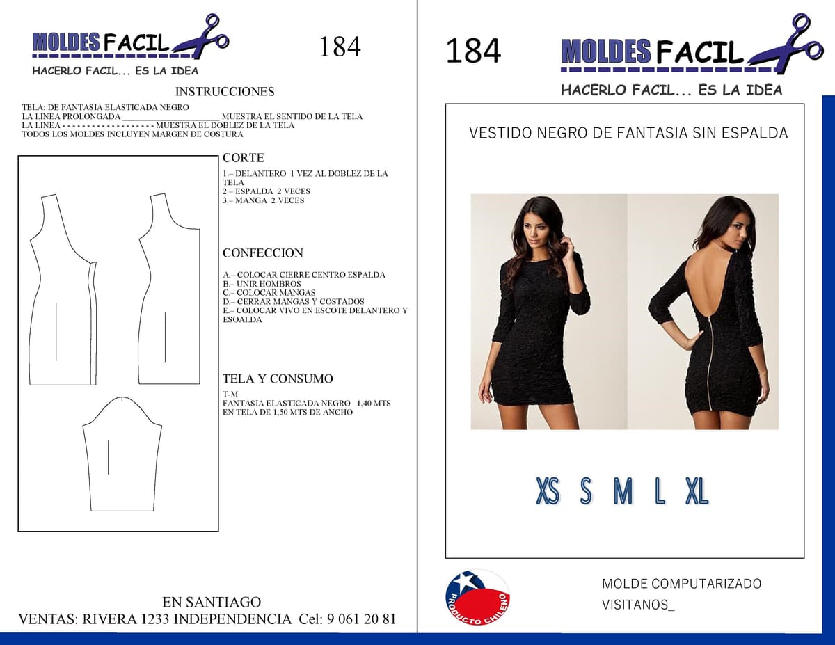 Patrón de costura Vestido Sin Espalda con Mangas — Moldes Fácil