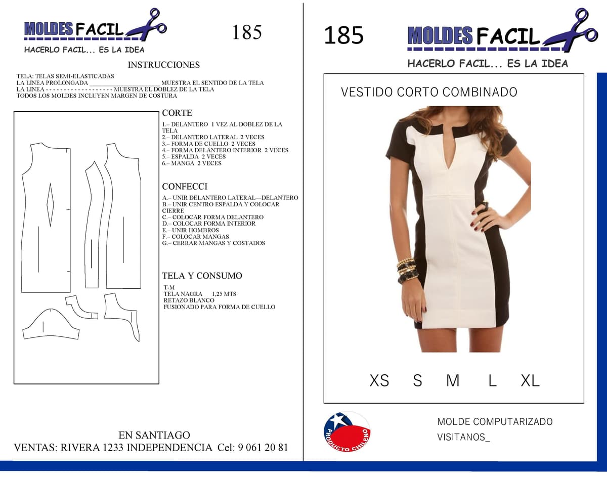 Patrón de costura Vestido Corto Combinado — Moldes Fácil