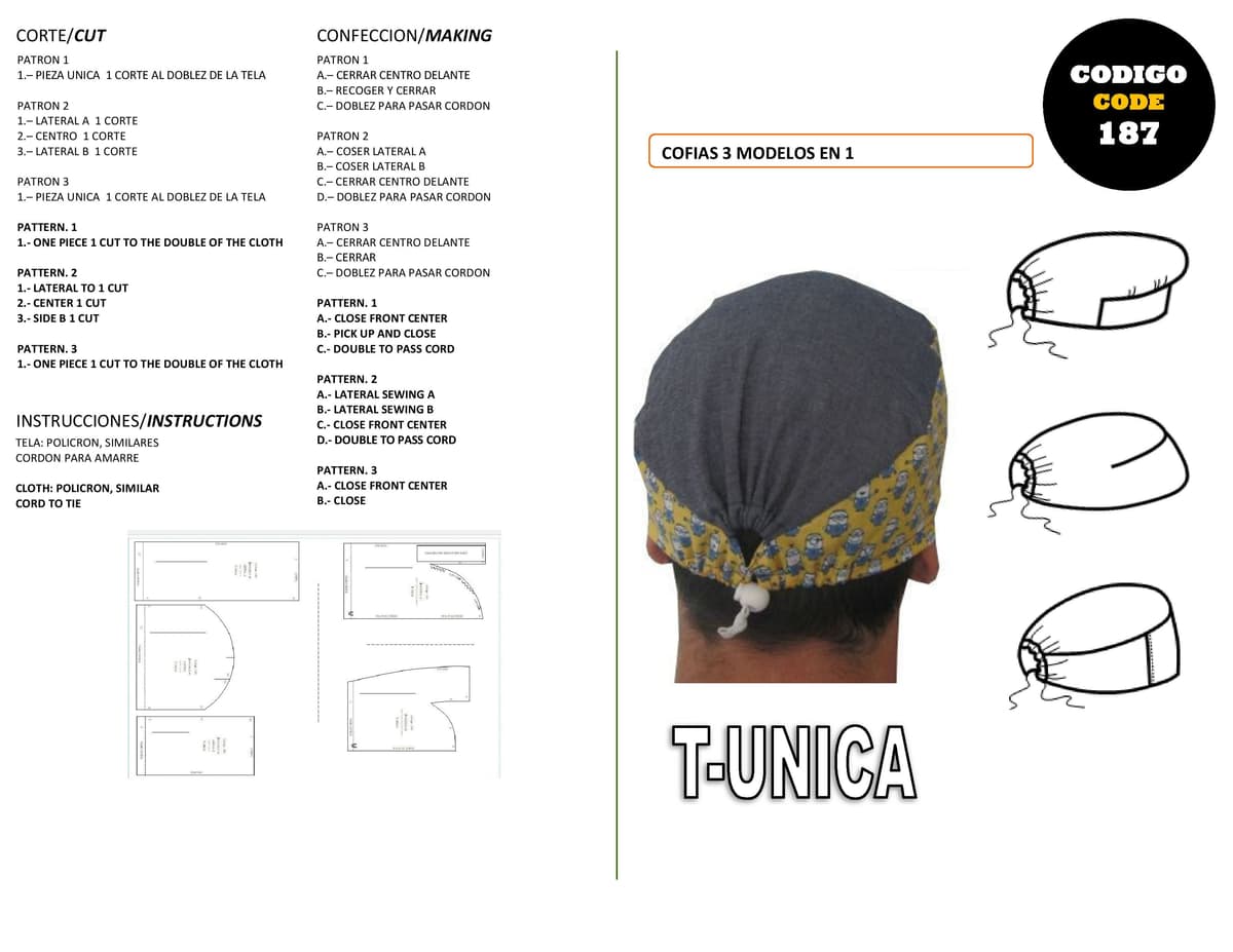 Patrón de costura Cofias — Moldes Fácil