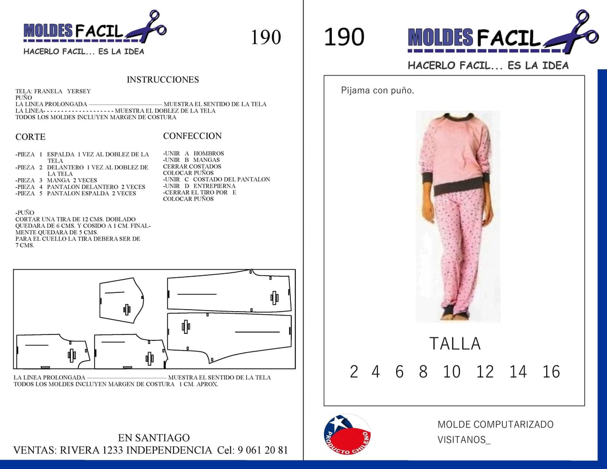 Patrón de costura Pijama con puño mujer — Moldes Fácil