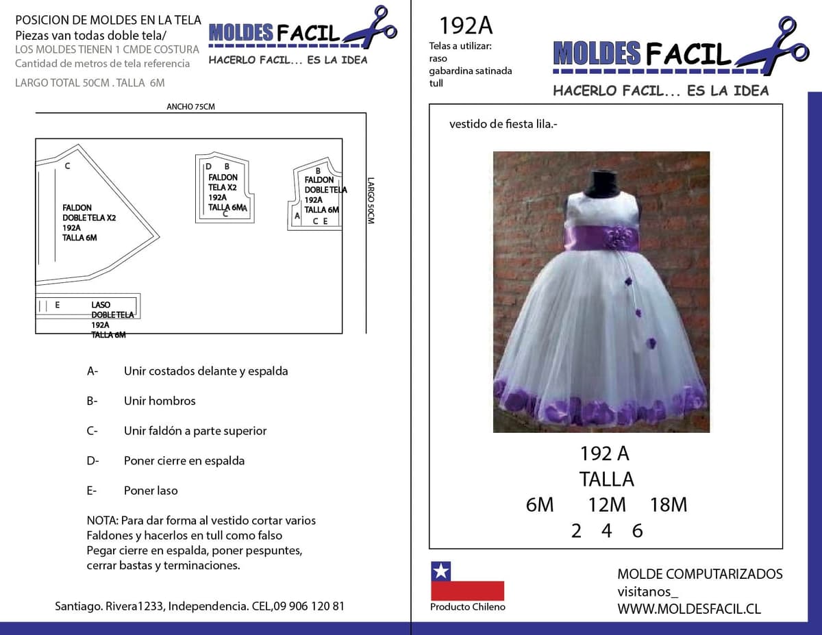 Patrón de costura Vestido de fiesta lila — Moldes Fácil