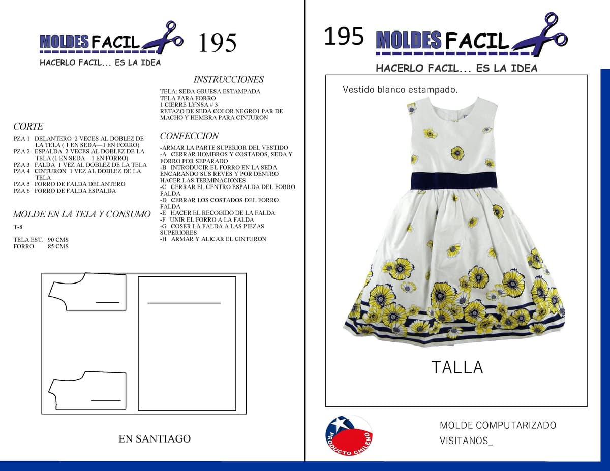 Patrón de costura Vestido blanco estampado — Moldes Fácil