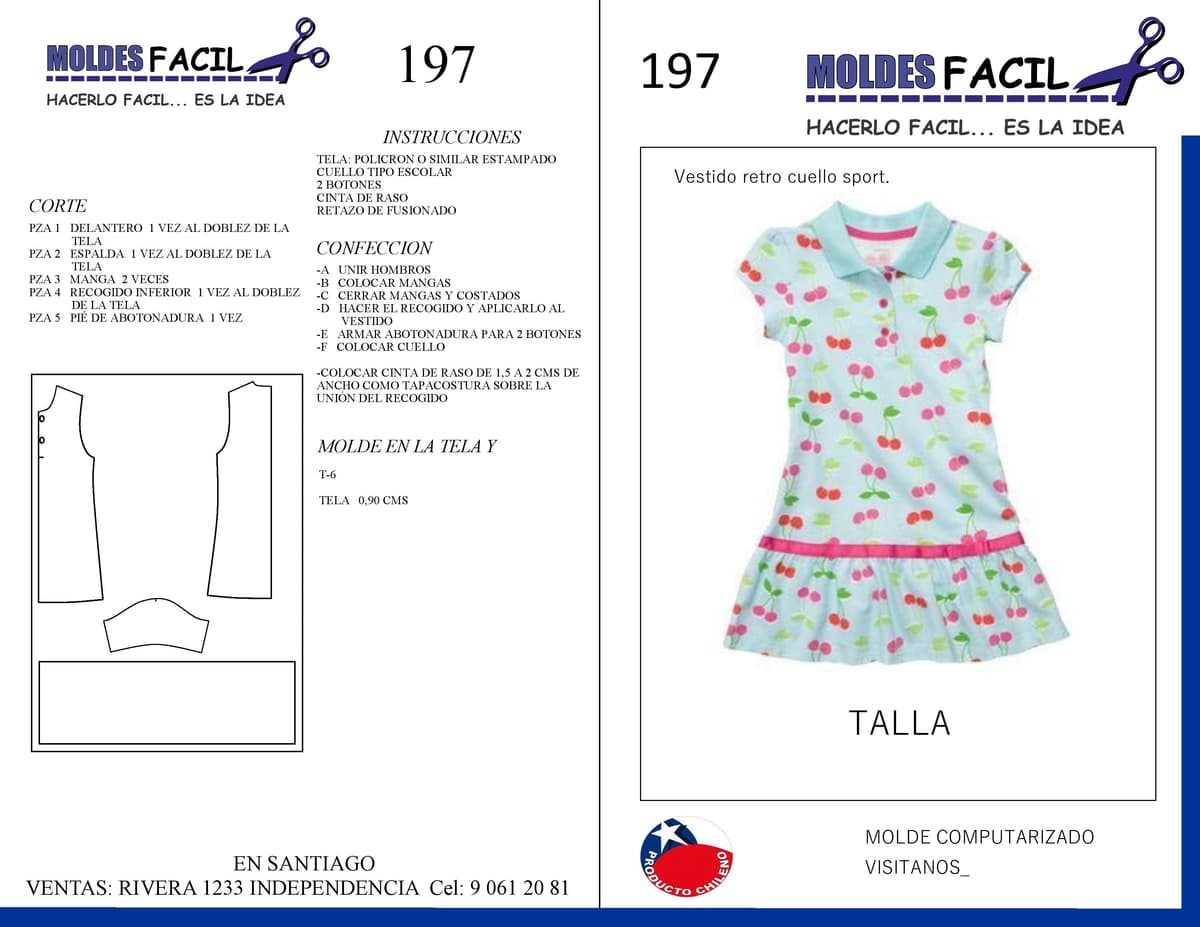 Patrón de costura vestido retro cuello sport — Moldes Fácil