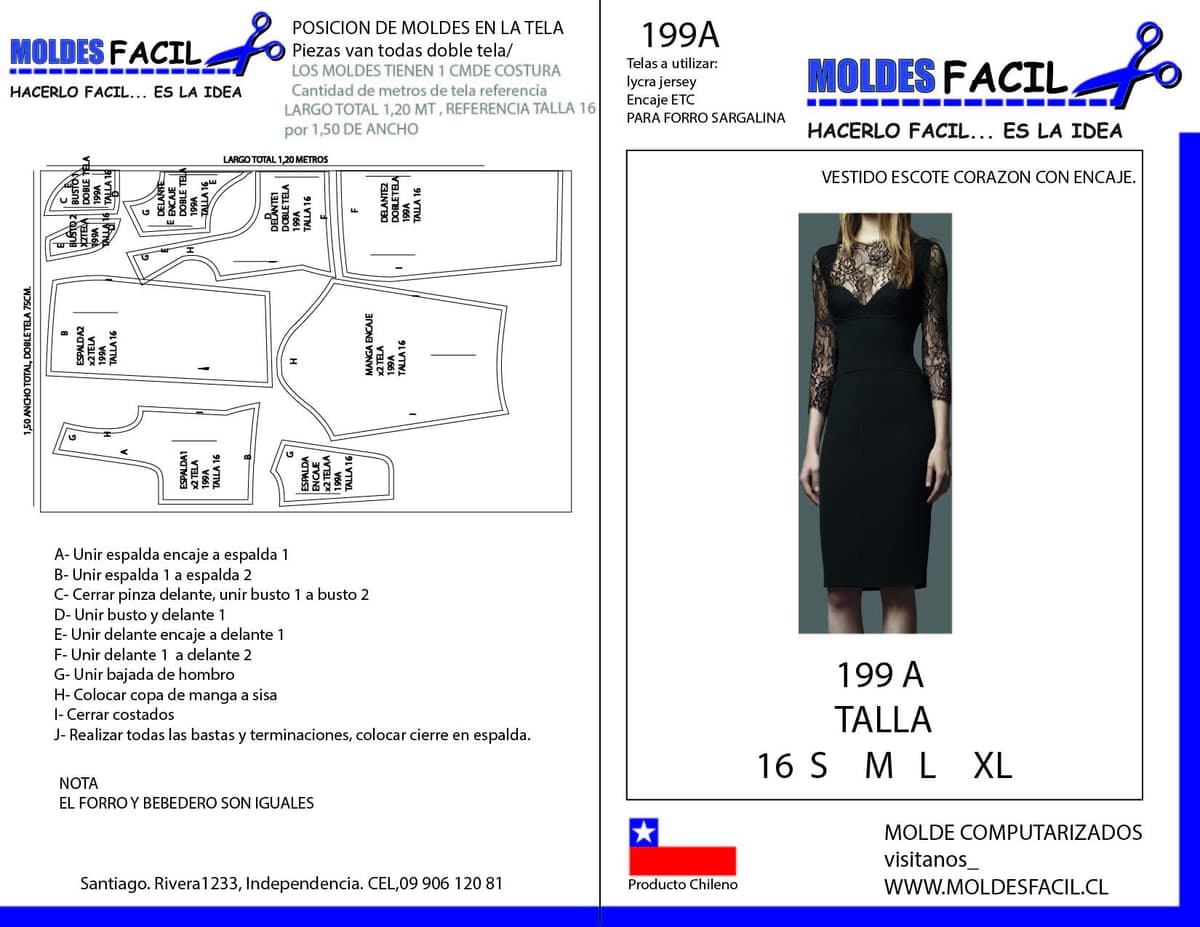 Patrón de costura Vestido Escote Corazón con Encaje — Moldes Fácil
