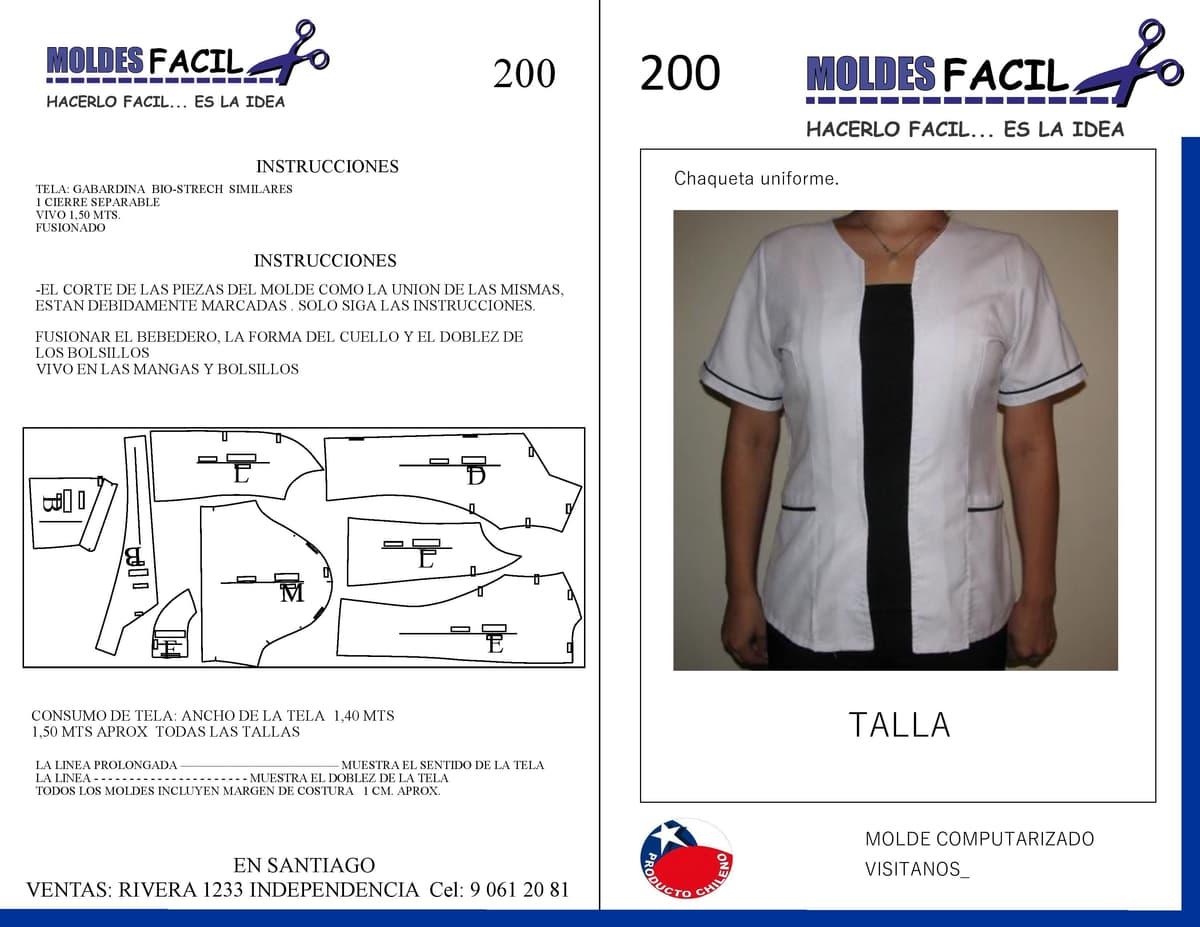Patrón de costura Chaqueta Uniforme — Moldes Fácil