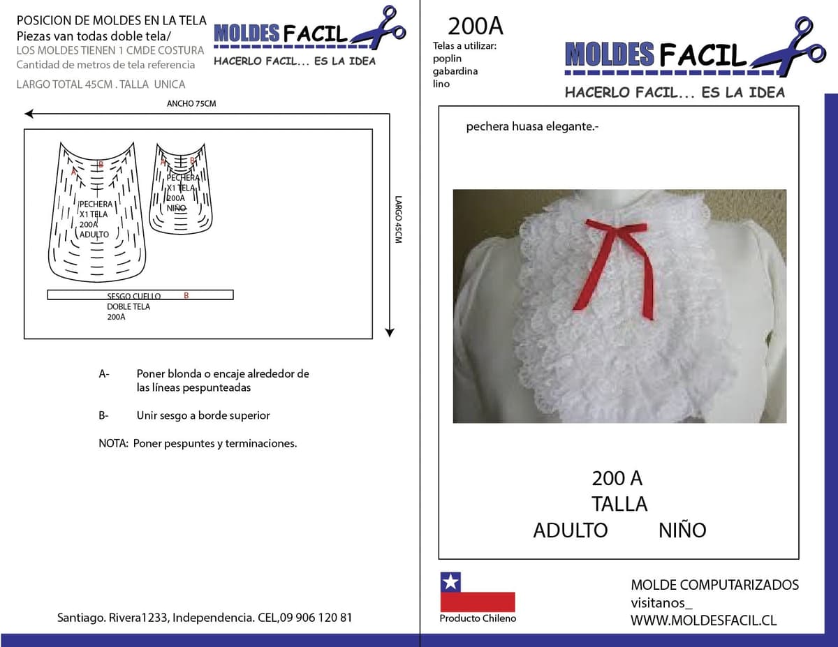 Patrón de costura Pechera Huasa Elegante — Moldes Fácil