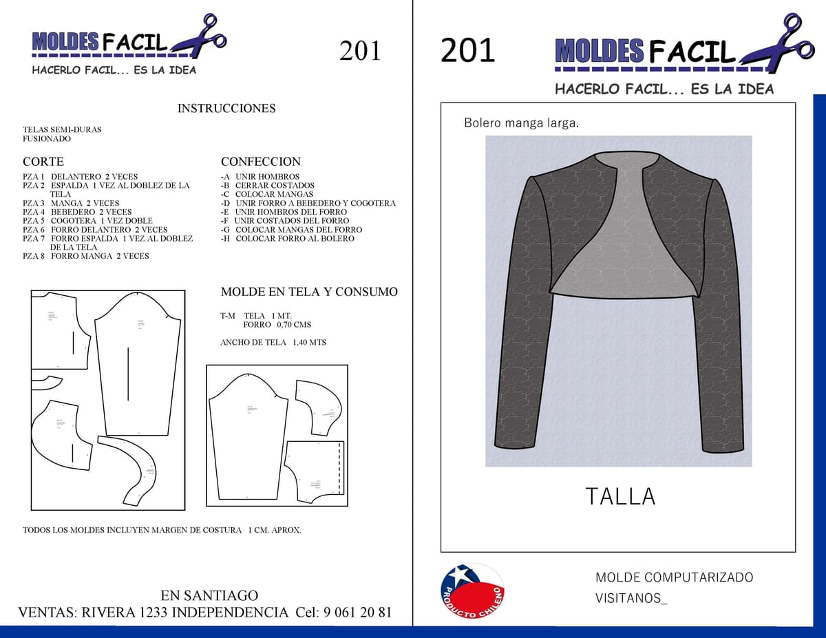 Patrón de costura Bolero manga larga — Moldes Fácil