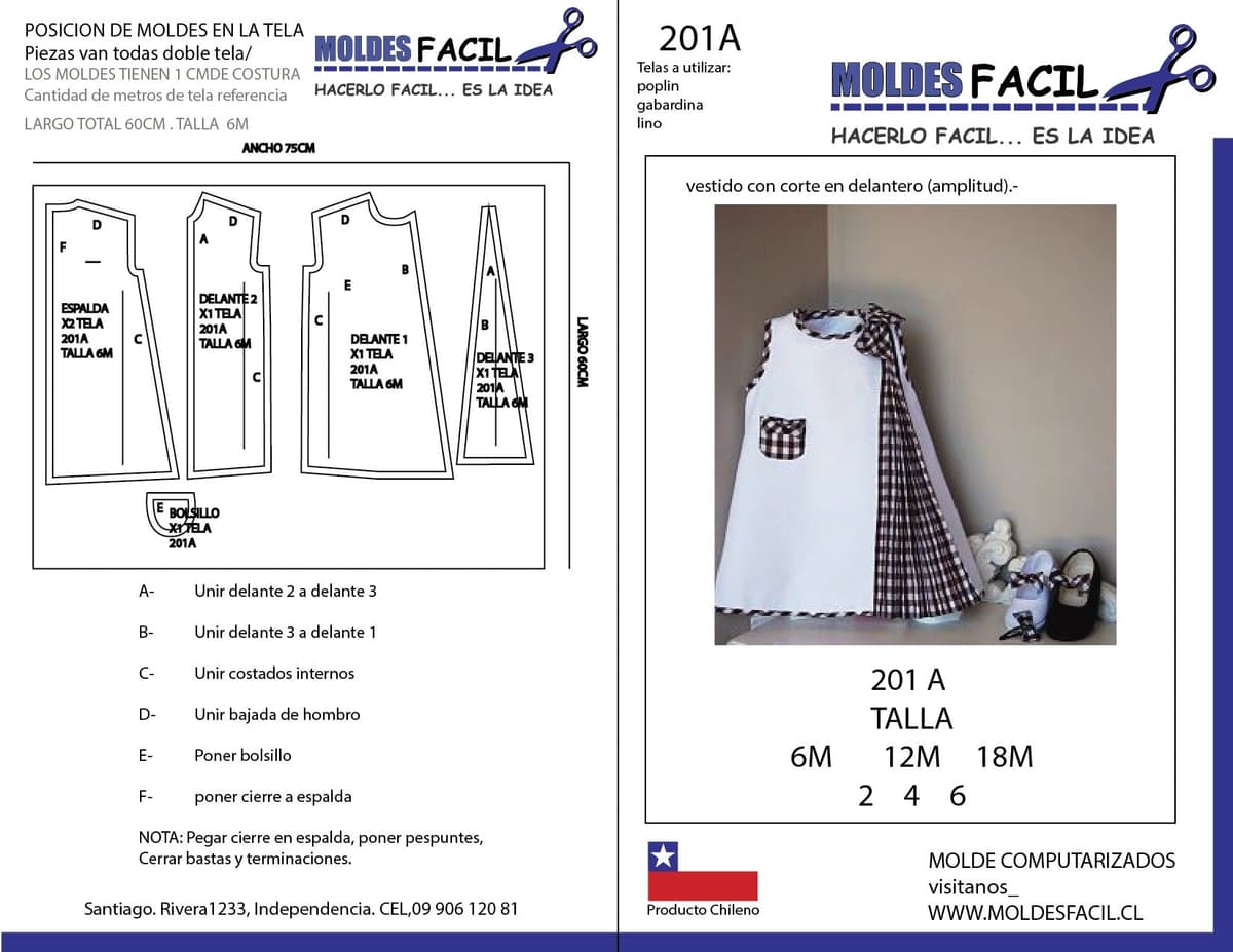 Patrón de costura Vestido con corte en delantero (amplitud) — Moldes Fácil