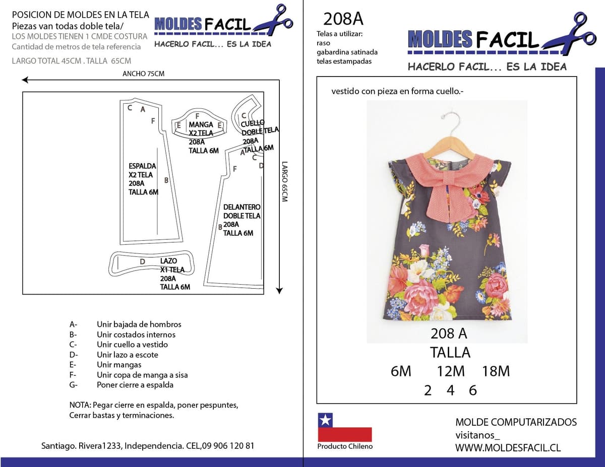 Patrón de costura Vestido con pieza en forma cuello — Moldes Fácil