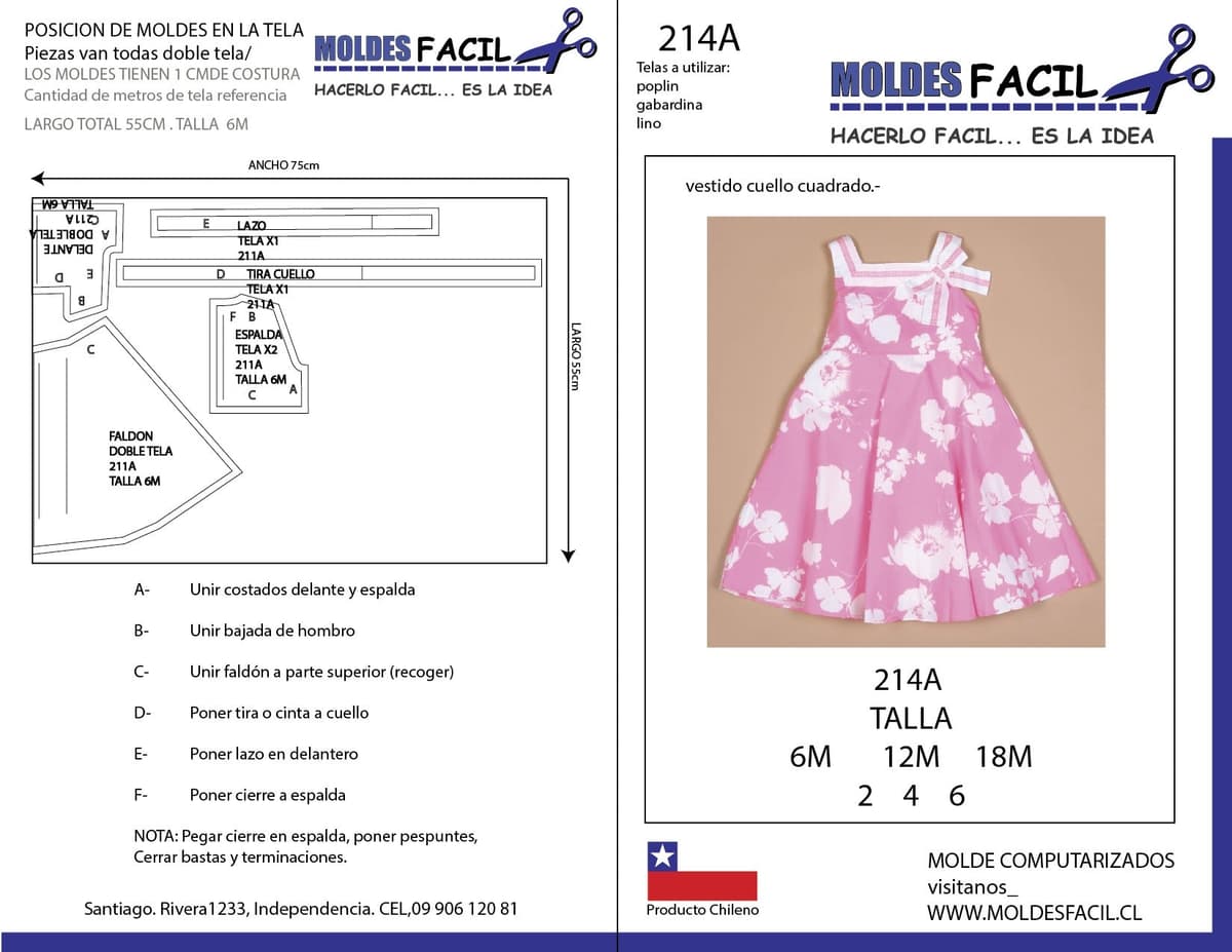 Patrón de costura vestido cuello cuadrado — Moldes Fácil
