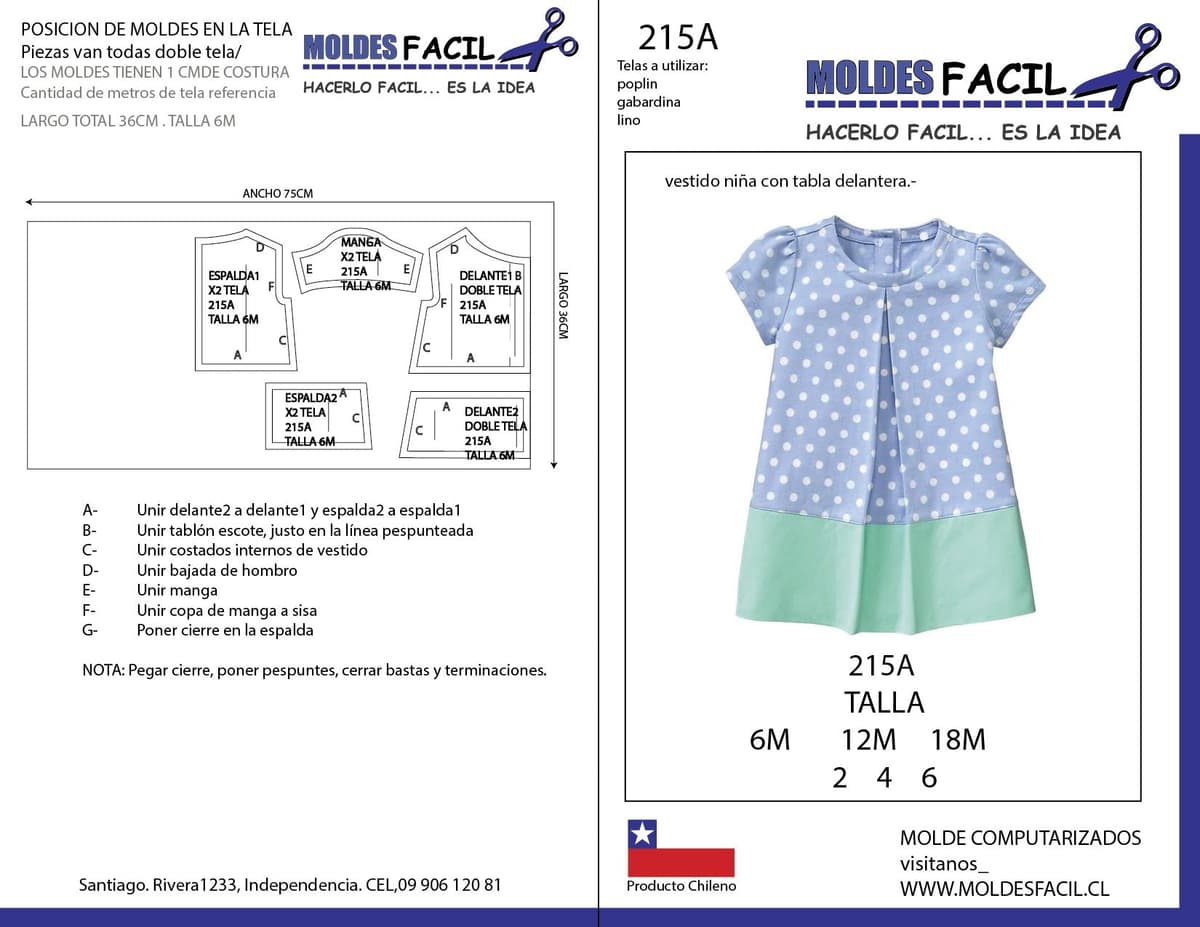 Patrón de costura Vestido niña con tabla delantera — Moldes Fácil