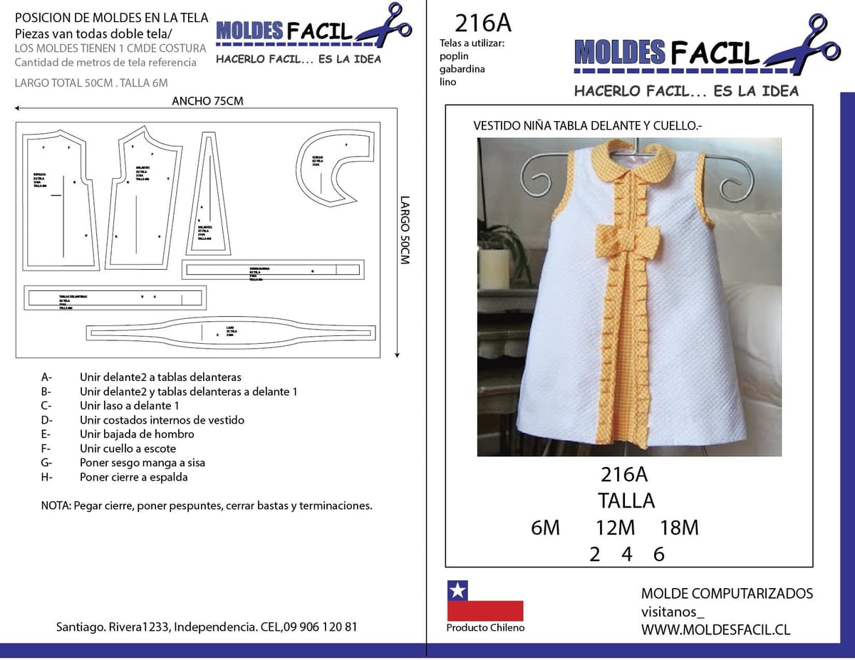 Patrón de costura Vestido niña tabla Adelante y cuello — Moldes Fácil