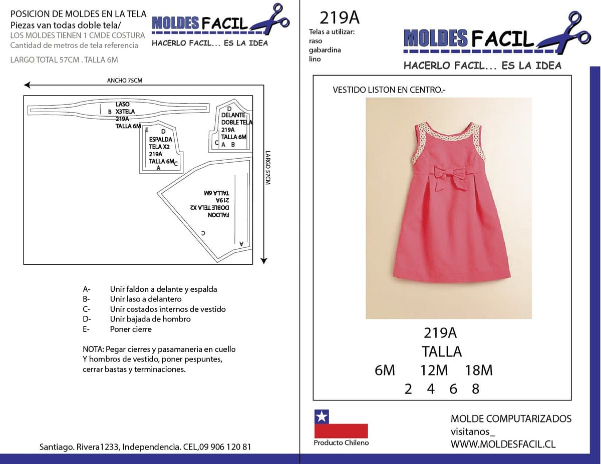 Patrón de costura Vestido liston en centro — Moldes Fácil