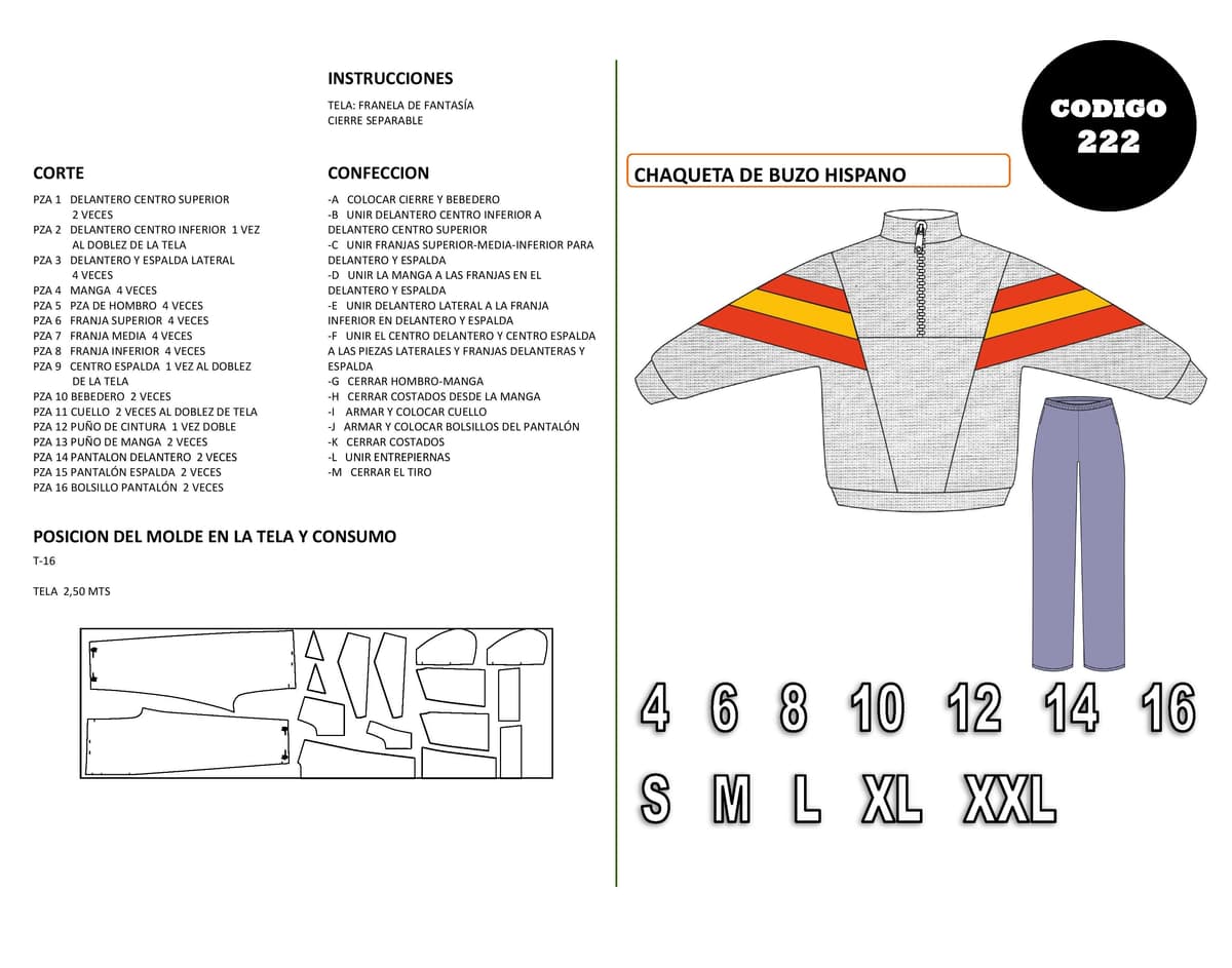 Patrón de costura Chaqueta de buzo hispano — Moldes Fácil