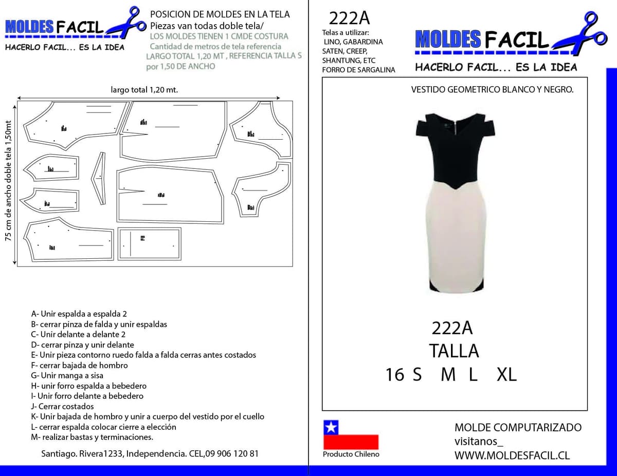 Patrón de costura Vestido Geométrico Blanco y Negro — Moldes Fácil