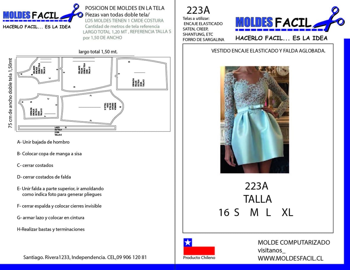 Patrón de costura Vestido Encaje Elasticado y Falda Aglobada — Moldes Fácil