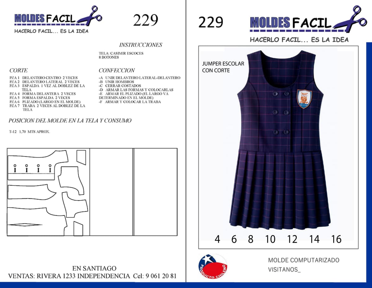 Patrón de costura Jumper escolar — Moldes Fácil
