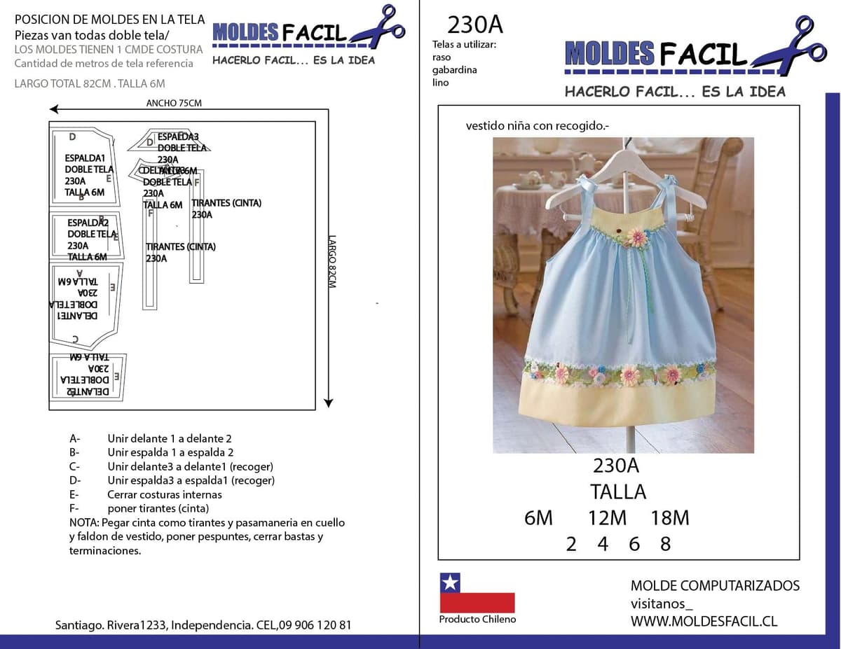 Patrón de costura Vestido niña con recogido — Moldes Fácil