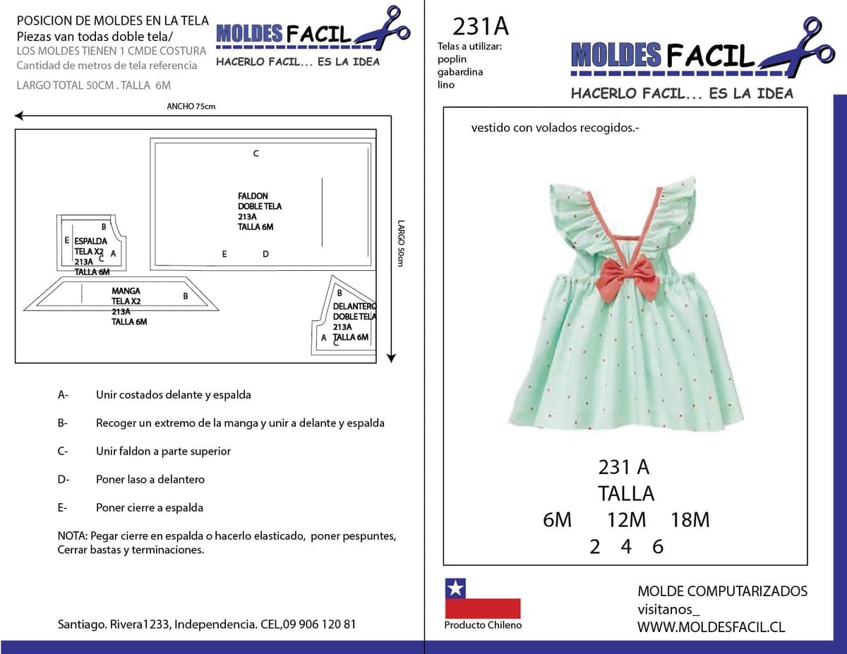 Patrón de costura Vestido con volados recogidos — Moldes Fácil