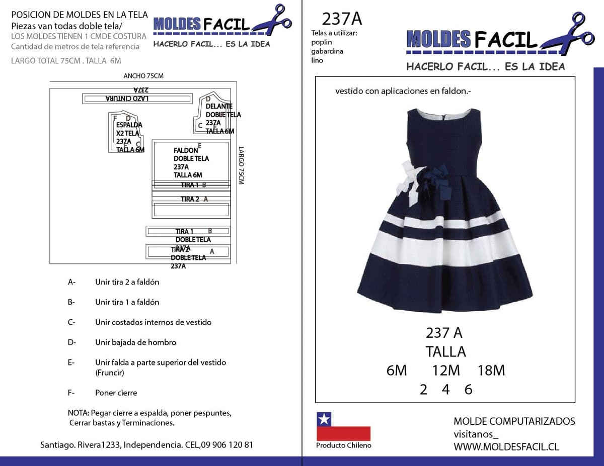 Patrón de costura Vestido con aplicaciones en faldon — Moldes Fácil