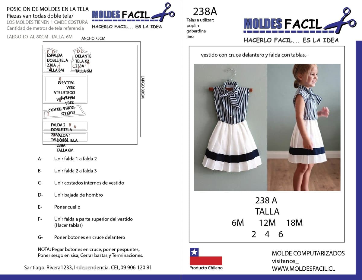 Patrón de costura Vestido con cruce delantero y falda con tablas — Moldes Fácil