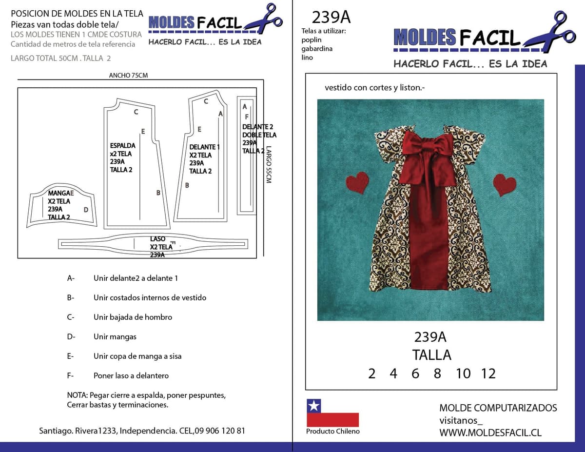 Patrón de costura Vestido con cortes y liston — Moldes Fácil