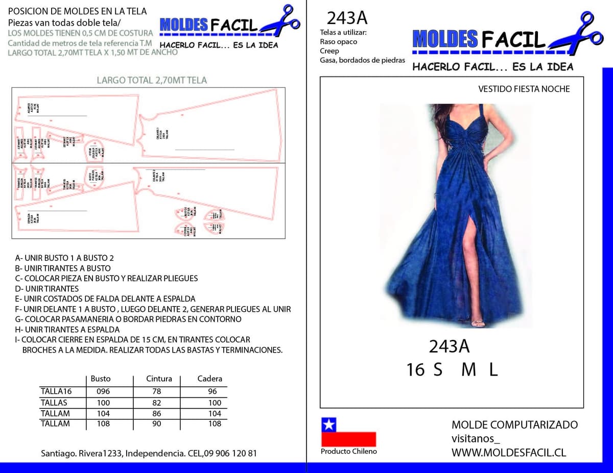 Patrón de costura Vestido fiesta noche — Moldes Fácil