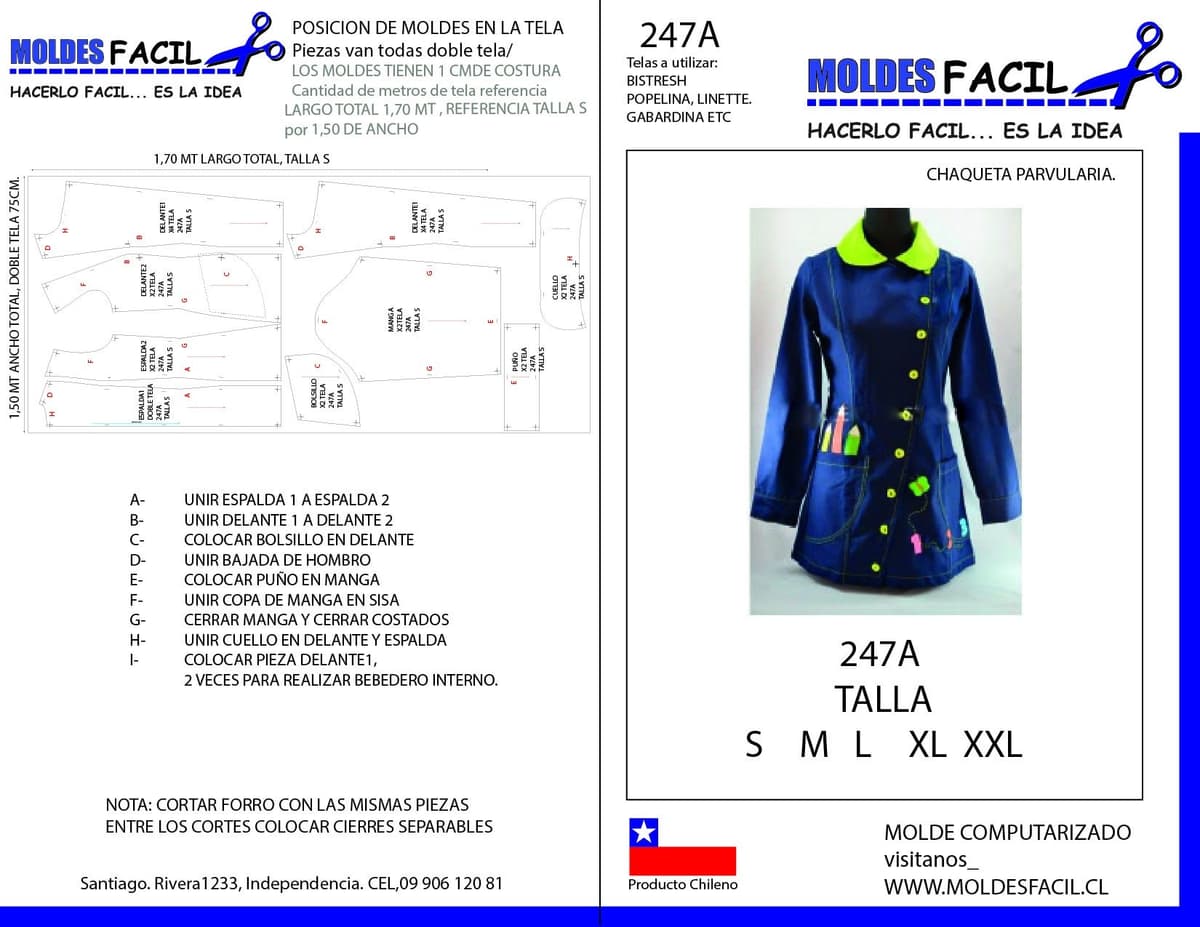 Patrón de costura Chaqueta Parvularia — Moldes Fácil