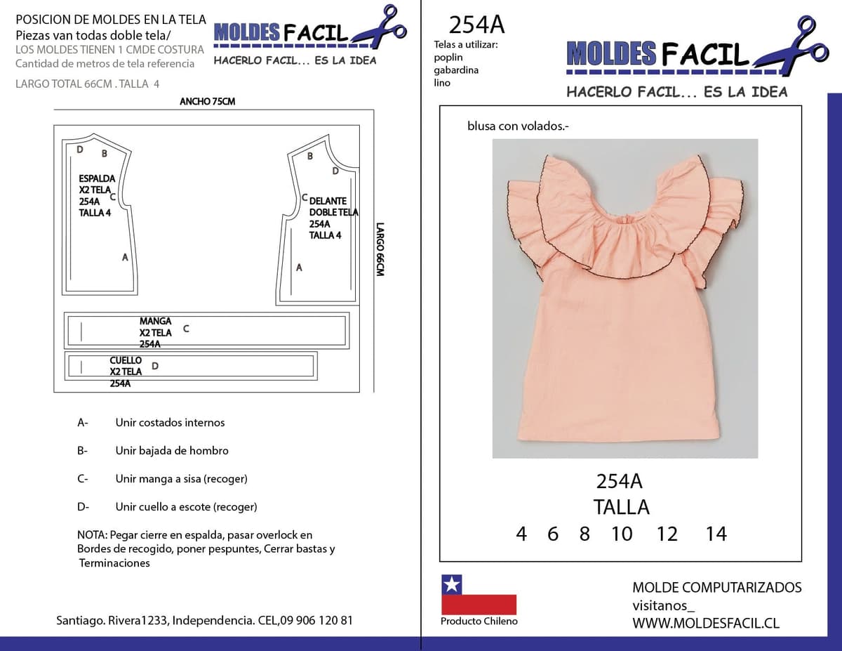 Patrón de costura Blusa con volados — Moldes Fácil