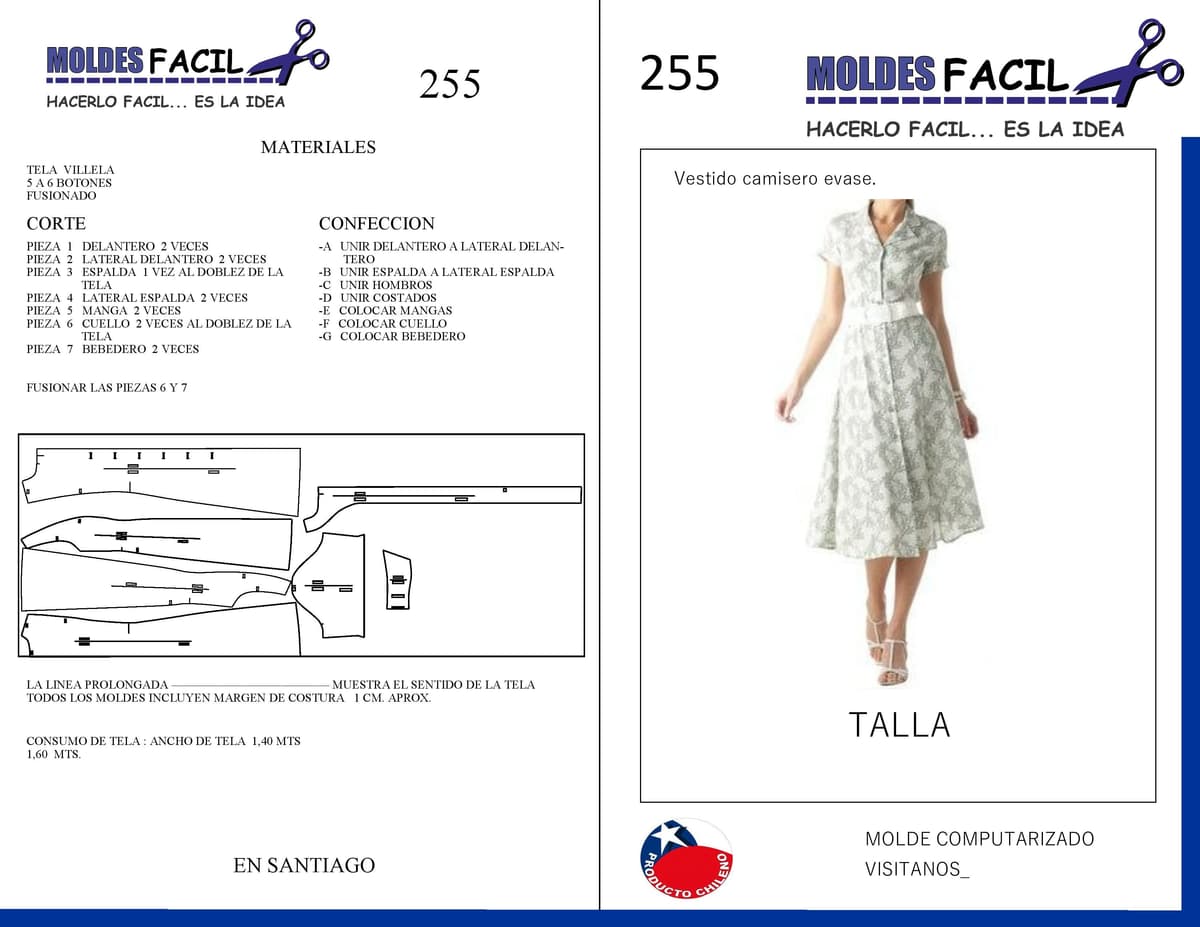 Patrón de costura Vestido Camisero evase — Moldes Fácil