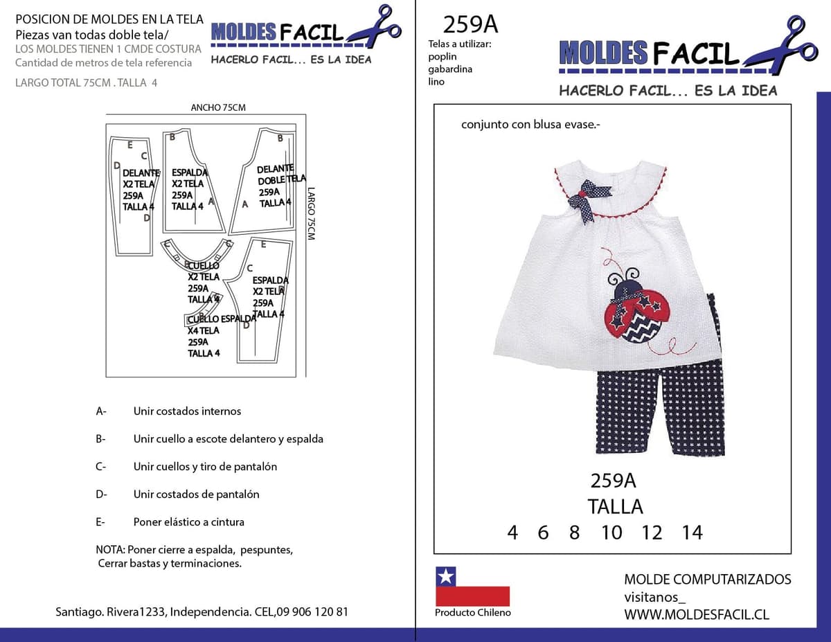 Patrón de costura Conjunto con blusa evase — Moldes Fácil