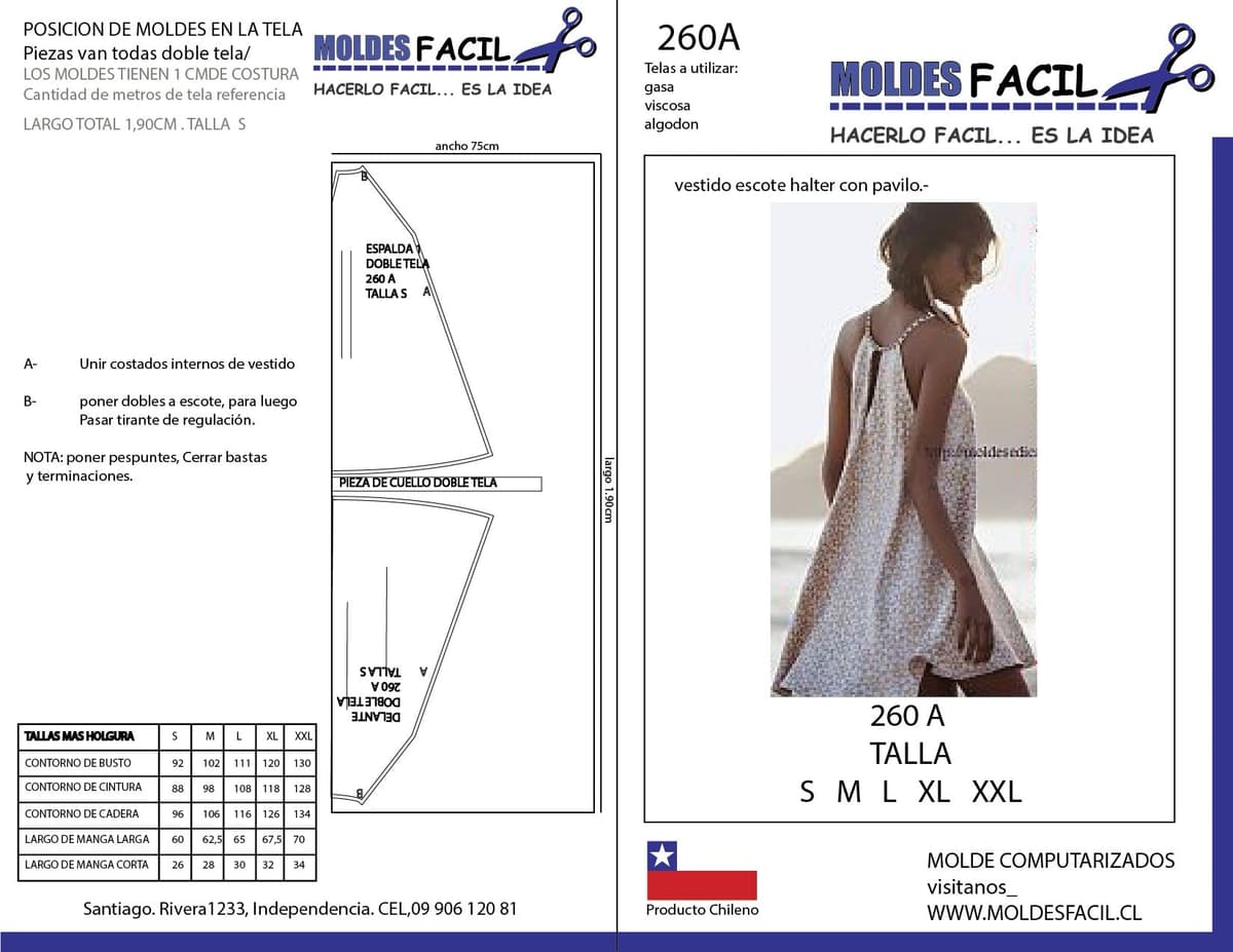 Patrón de costura Vestido Escote Halter con Pabilos — Moldes Fácil