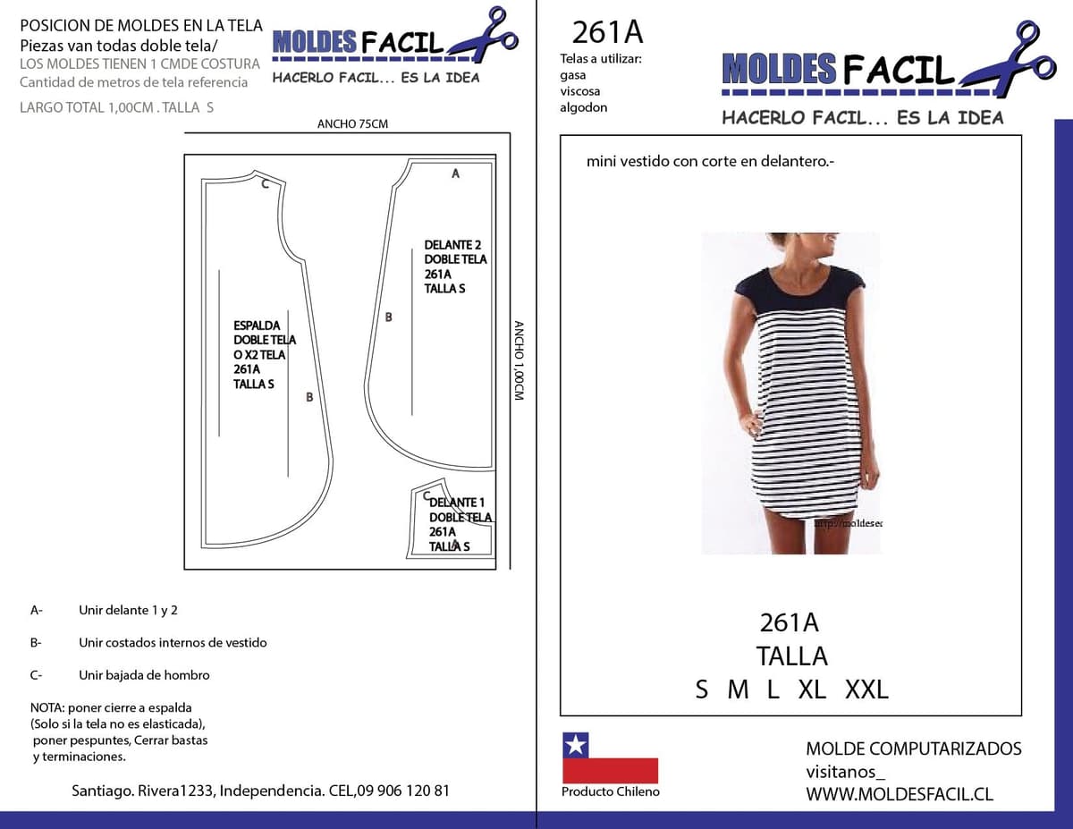 Patrón de costura MINI VESTIDO CON CORTE DELANTERO — Moldes Fácil