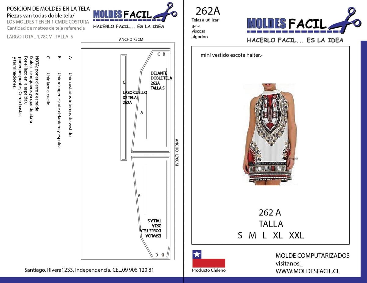 Patrón de costura Mini Vestido Escote Halter — Moldes Fácil