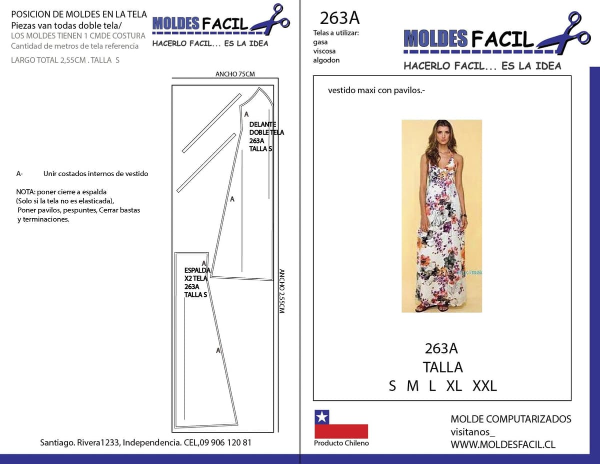 Patrón de costura Vestido Maxi con Pabilos — Moldes Fácil