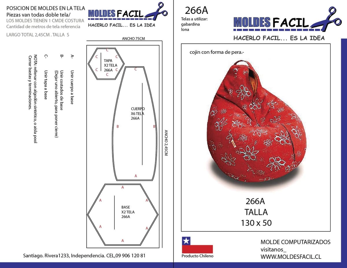 Patrón de costura Cojin con forma de pera /tipo puff — Moldes Fácil