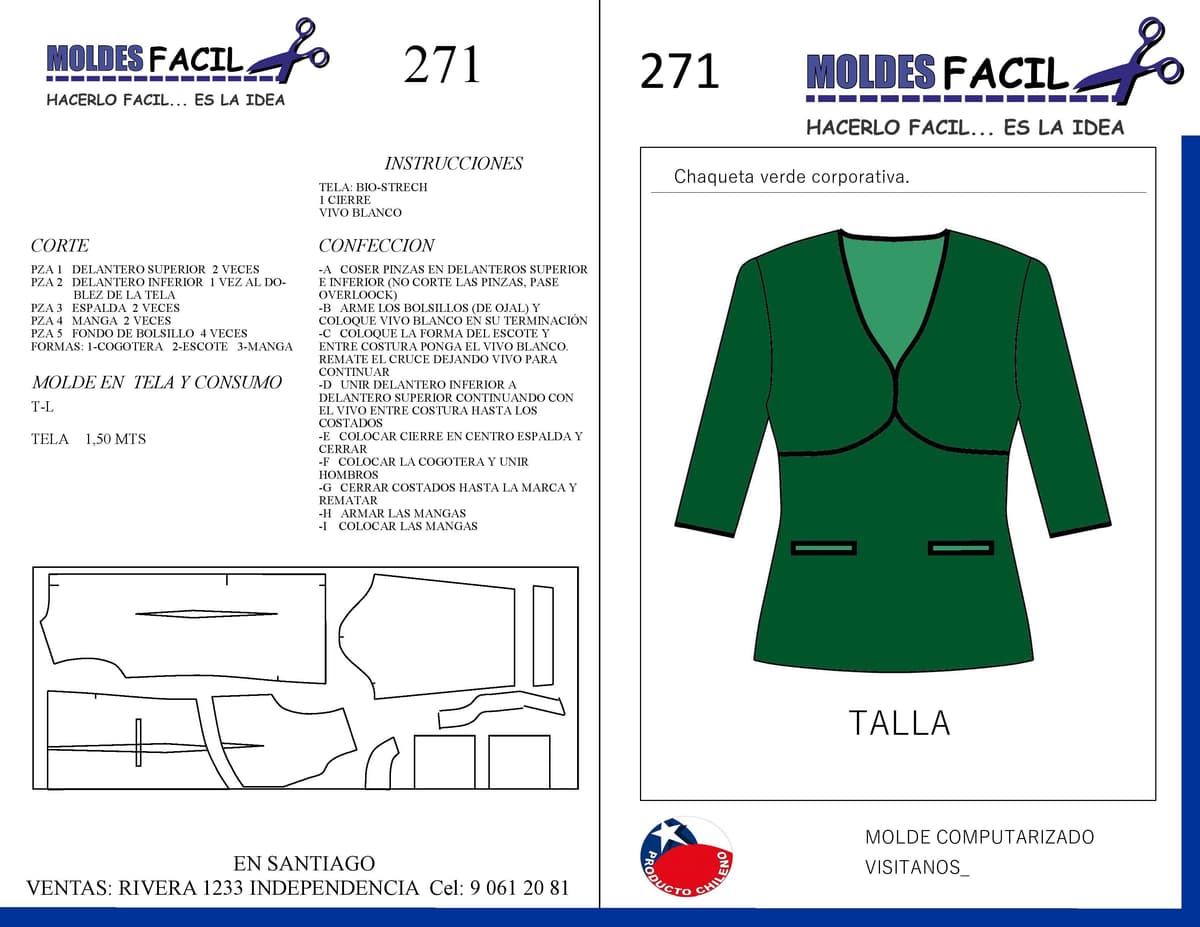 Patrón de costura Chaqueta Verde Corporativa — Moldes Fácil