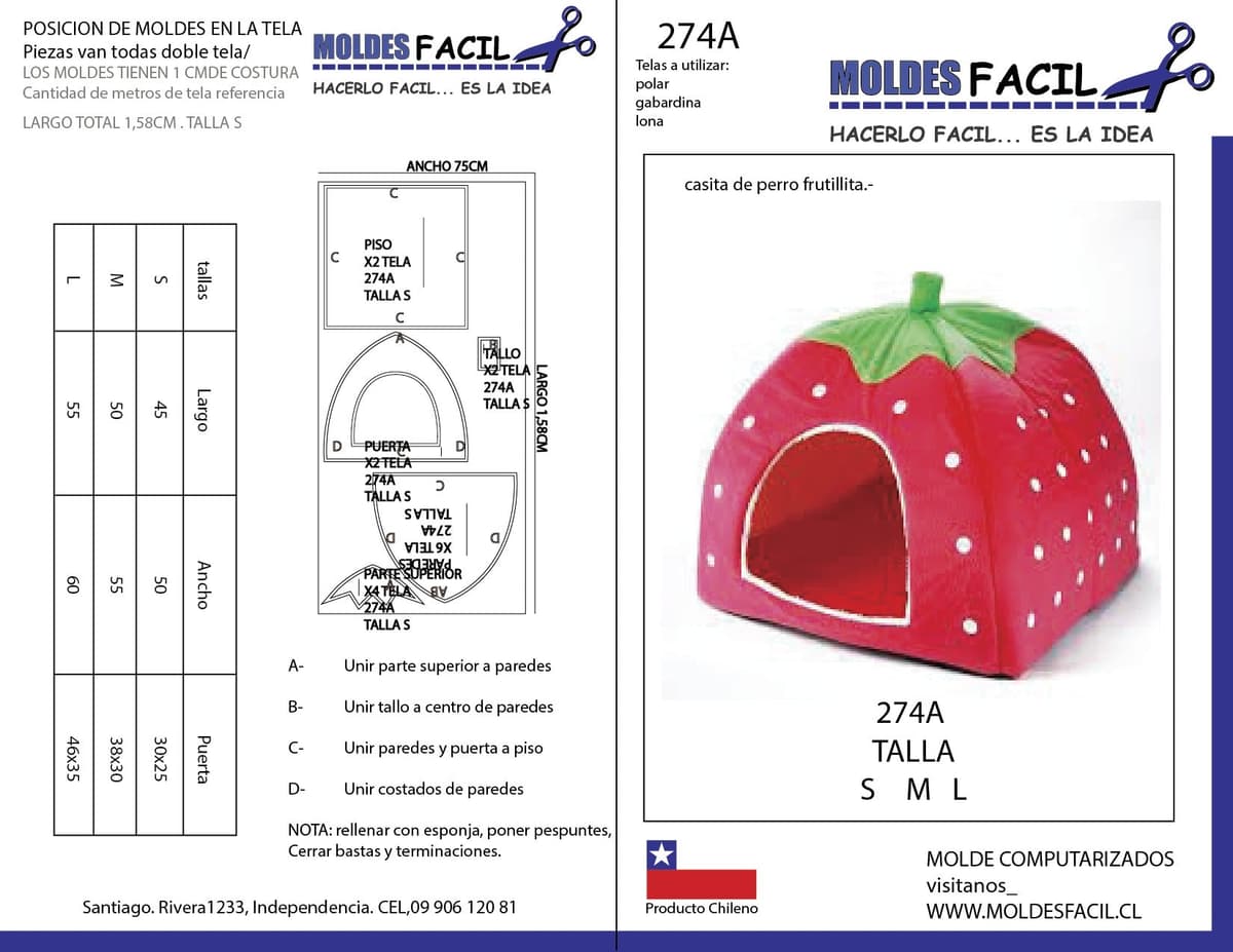 Patrón de costura Casita de perro frutilla — Moldes Fácil