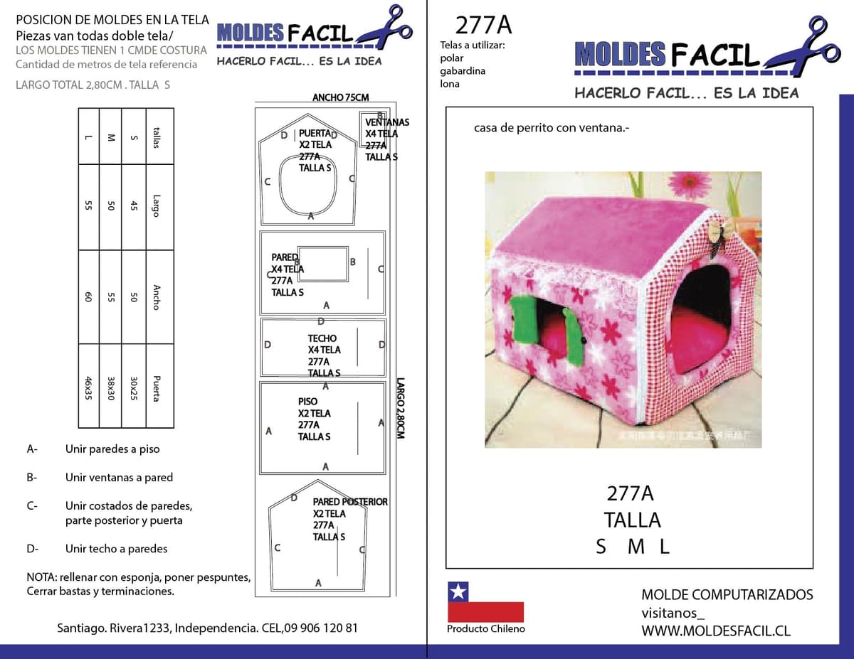 Patrón de costura Casa de perrito con ventanas — Moldes Fácil