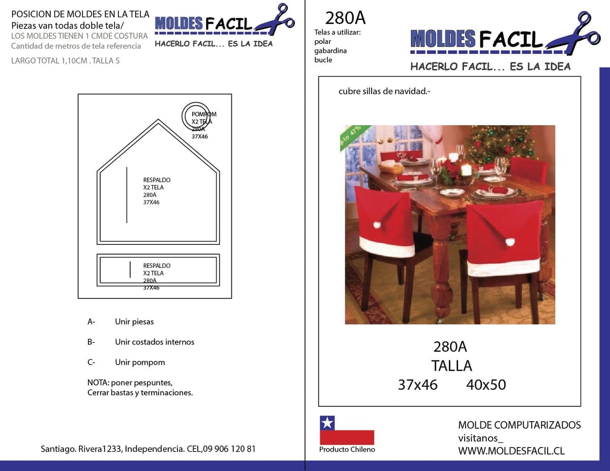 Patrón de costura Cubre silla de navida — Moldes Fácil