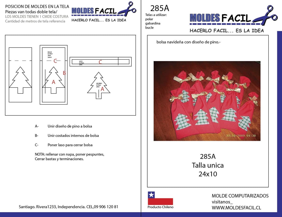 Patrón de costura Bolsa navideña con diseño de pino — Moldes Fácil