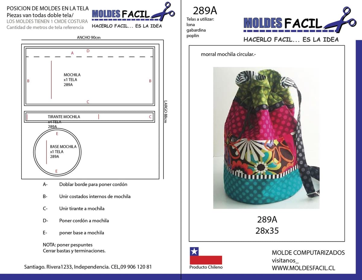 Patrón de costura Morral mochila circular — Moldes Fácil