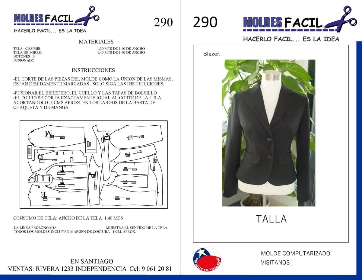 Patrón de costura BLAZER MUJER TRADICIONAL — Moldes Fácil