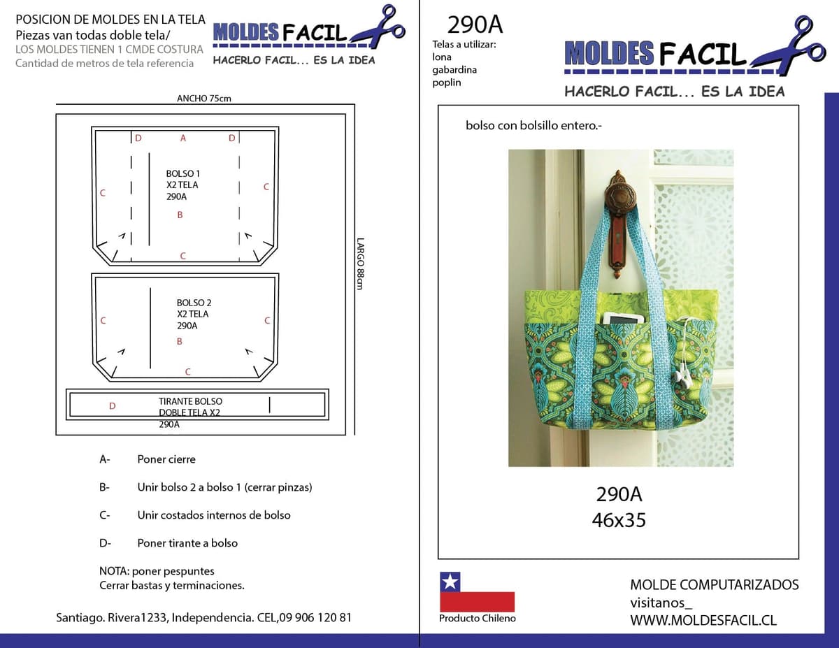 Patrón de costura Bolso con bolsillo entero — Moldes Fácil